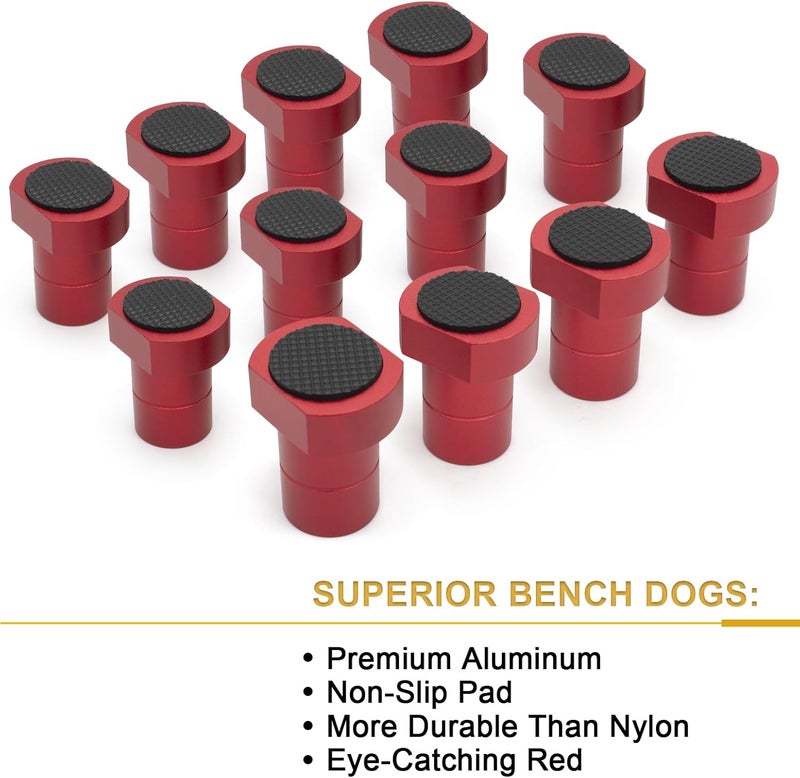 ViewReal 12-Pack 3/4" Bench Dogs,Non-Slip Bench Dog Clamp Aluminum Alloy Workbench Dogs Stops for MFT Tables, Woodworking & DIY Projects(19mm/0.75inch) - Image 2